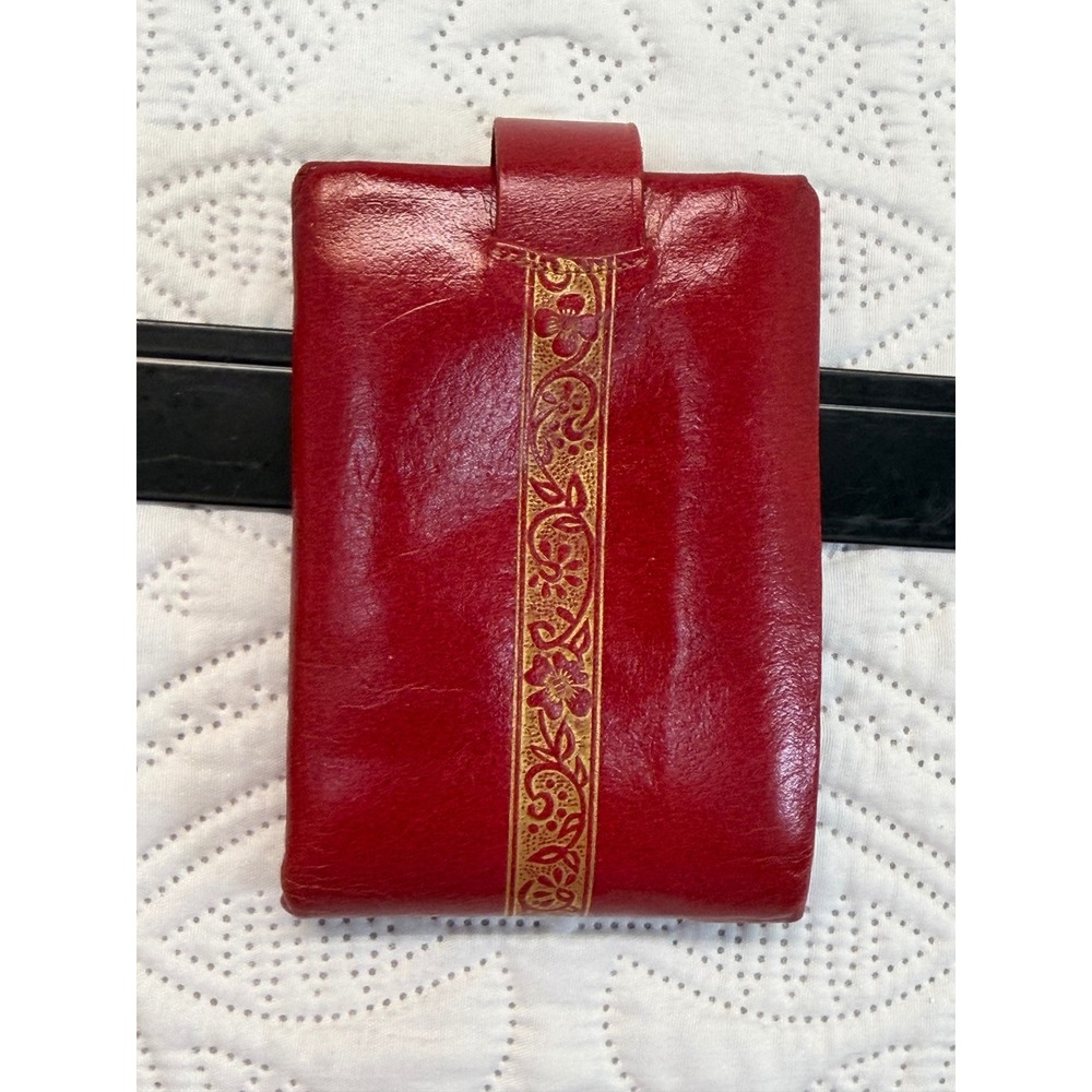 Vintage Princess Gardner Red Leather Trifold Wallet Gold Floral Stripe Retro